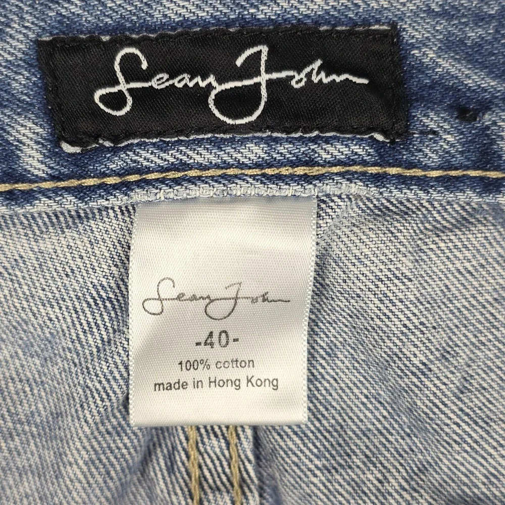 Sean John Mens Jeans 40x32 Blue Baggy Retro Hip-Hop Distressed Denim Hammer Loop